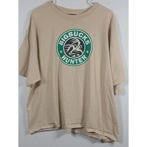 2X Big Bucks Hunter Starbucks Parody T-Shirt Tan Funny Graphic Tee Rare Unique